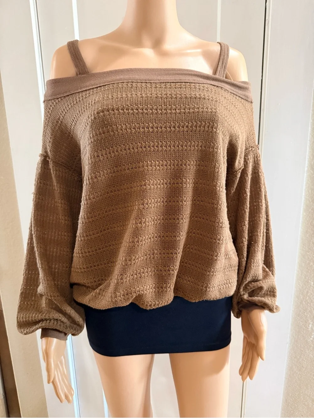 Free People Sistine Hacci Off The Shoulder Brown Sweater Size S/P